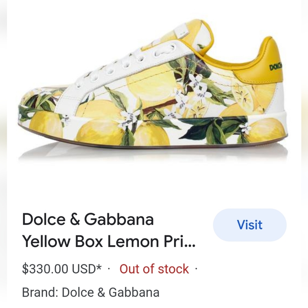 Kids Dolce & Gabbana Yellow Box Lemon Print Trainers Size 1 US and 32 Euro